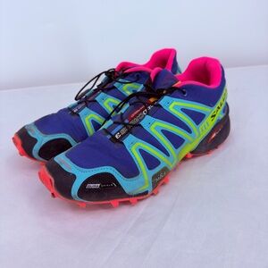 Salomon Women's Blue Neon Green Trail Running Shoes with Pink Accents